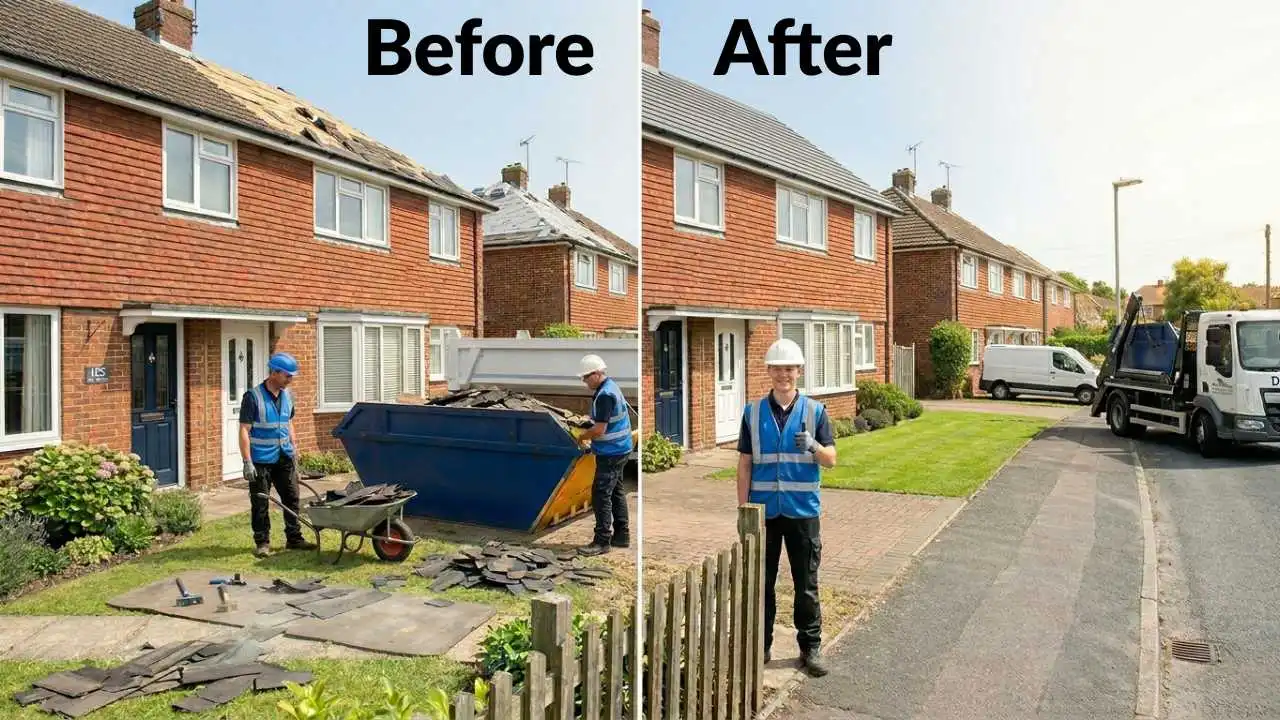 Roofing waste removal Southwick before and after site cleanup