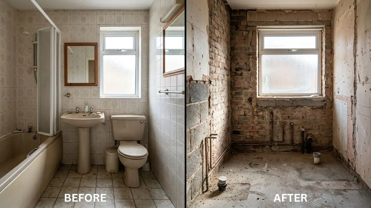 Before and after Bathroom Rip Out Service