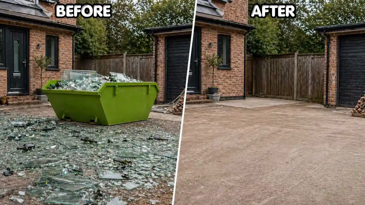 Before and after Skip for glass disposal service