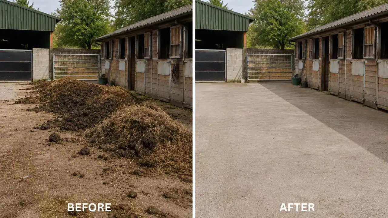 Before and after Skip for Horse Muck Service